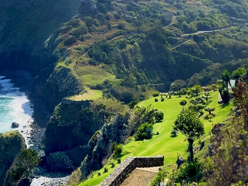 High promontory trail overlooking the crashing Atlantic surf between São Vicente and Ponta Delgada
