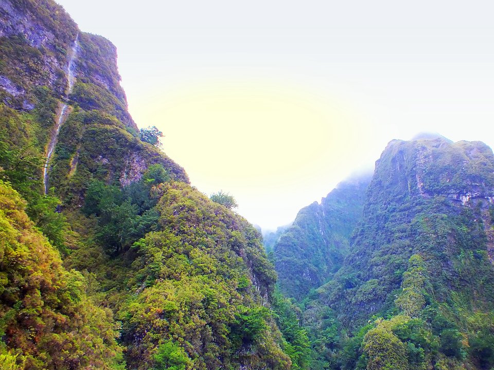 Upper Ribeira Grande gorge with the Caldeirão do Inferno amphitheater on the right