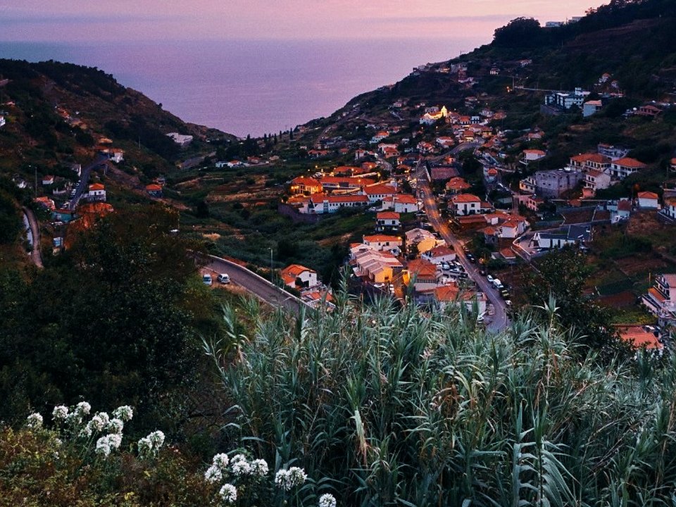 High cliffside channel of Levada do Norte contouring around Cabo Girão