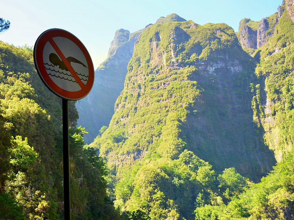 View from the upstream portal of the Pico Ruivo tunnel across the upper Ribeira Grande (São Jorge) valley