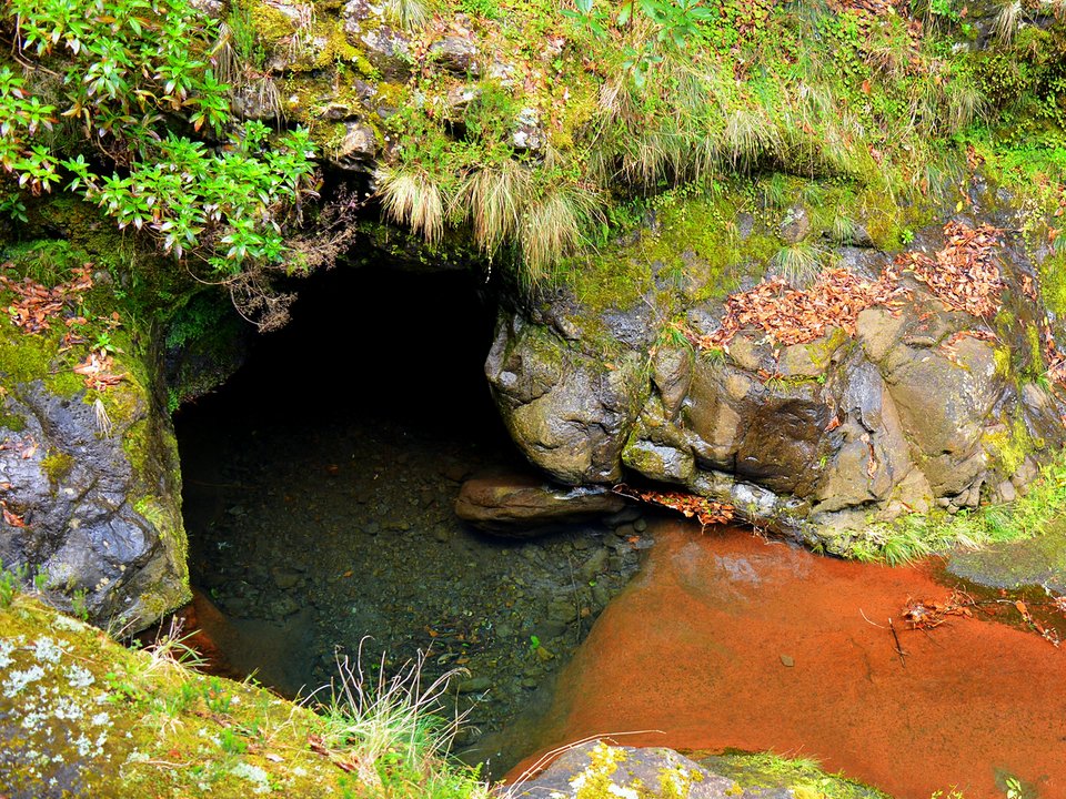 Contouring irrigation conduit of Levada do Posto Aquícola do Ribeiro Frio approaching Posto Aquícola do Ribeiro Frio in Santana