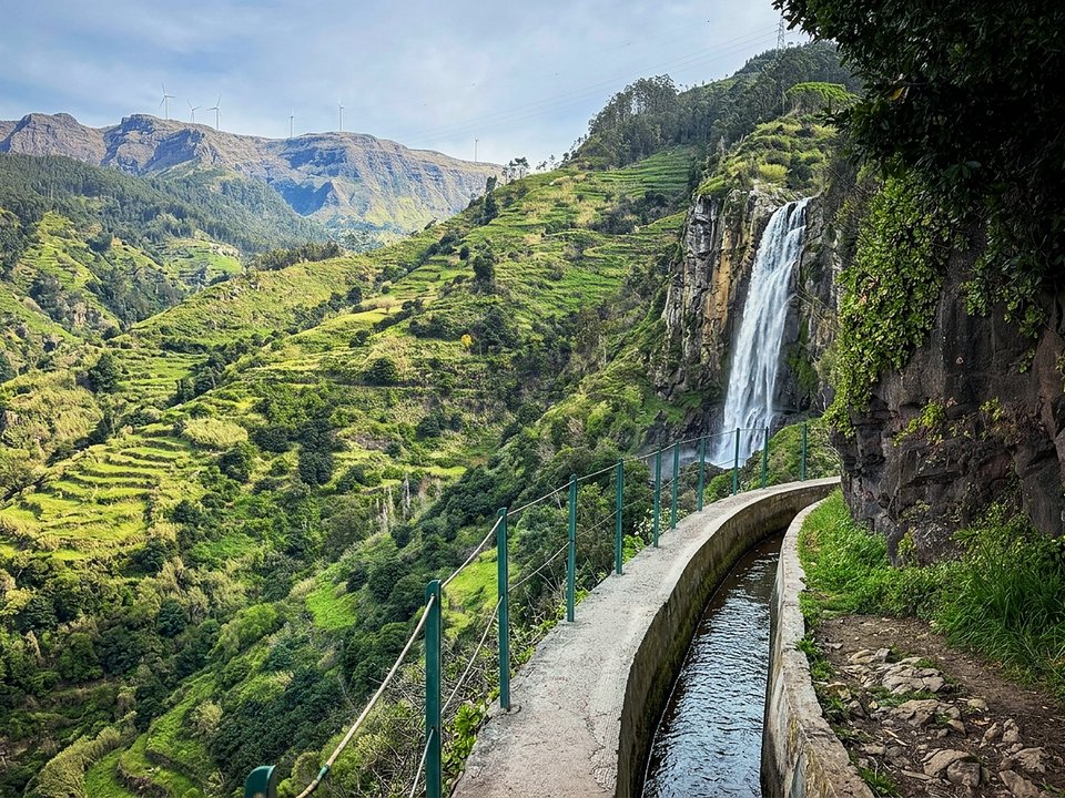Quiet rural stretch of Levada Nova winding toward Ribeira Brava