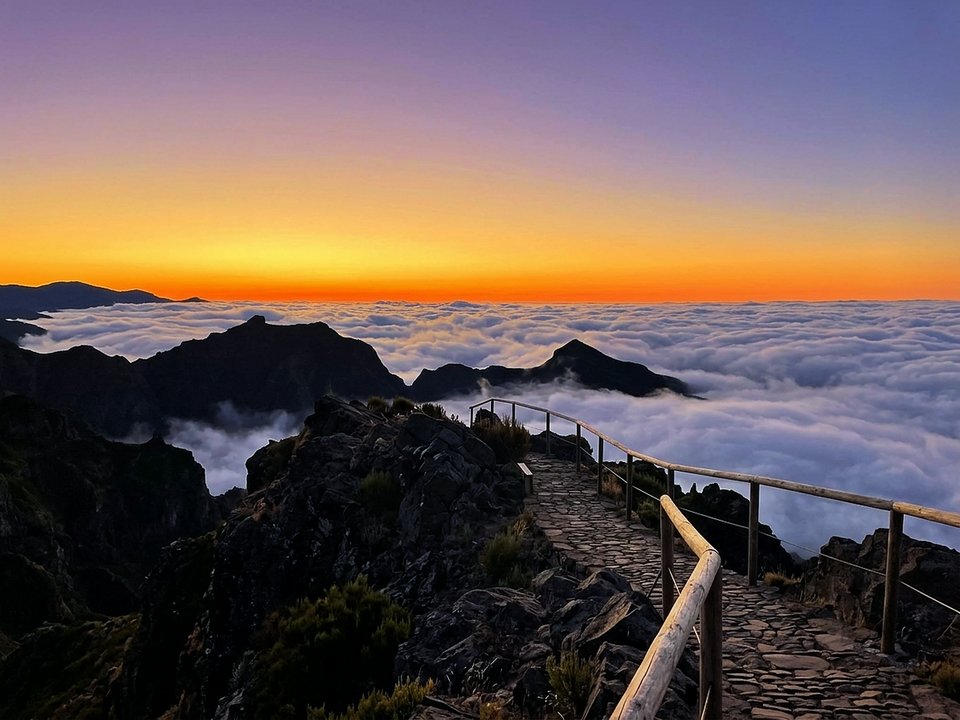 Wolkenzee en grillige bergtoppen gezien vanaf de hellingen van Pico Ruivo